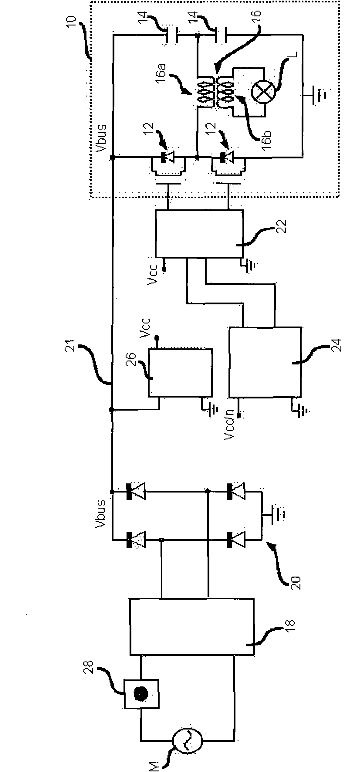 Power supply device for light sources, such as halogen lamps, and related method