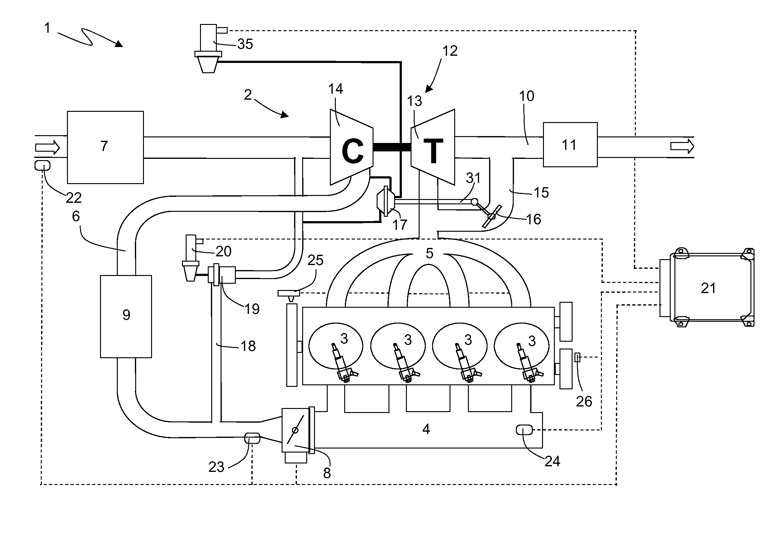 Method for controlling with adaptivity a wastegate in a turbocharged internal combustion engine