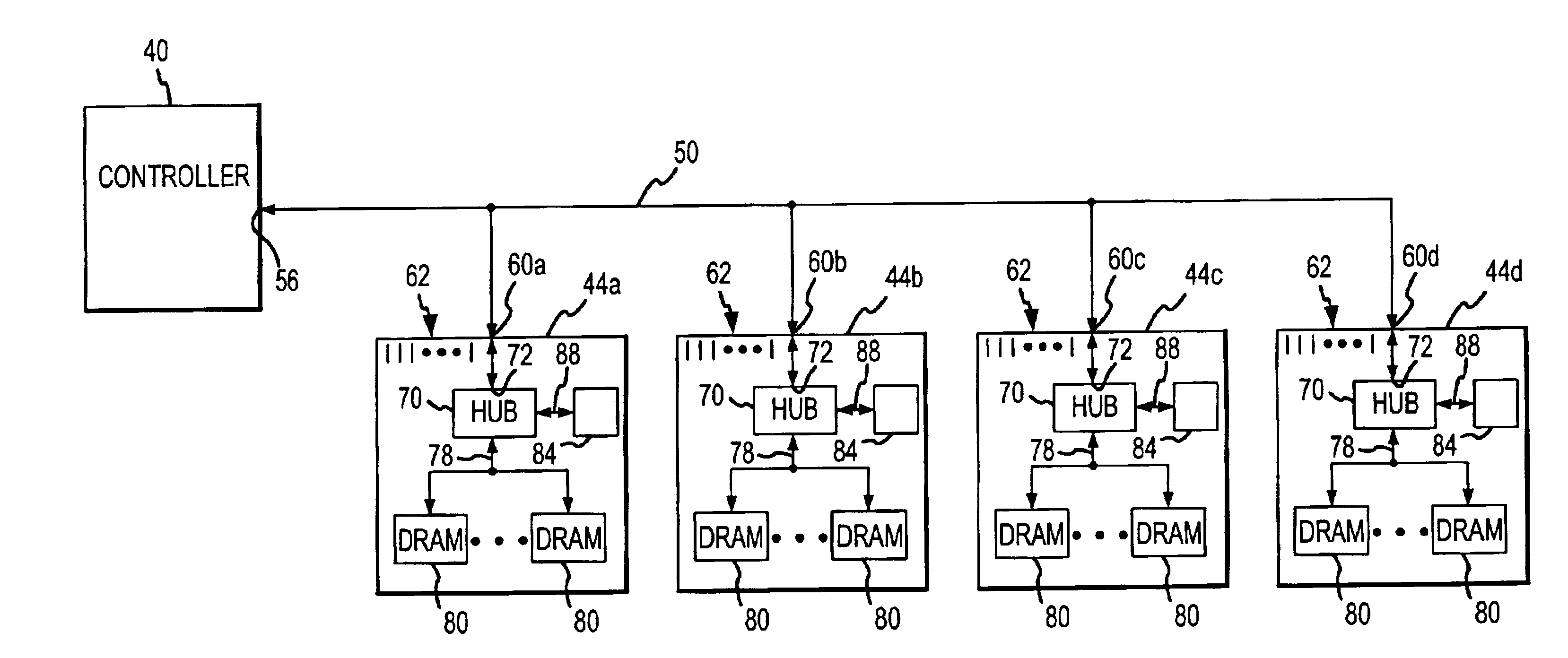 Wavelength division multiplexed memory module, memory system and method