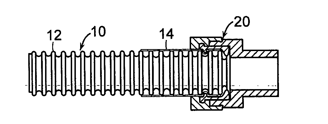 Sealing device with ridges for corrugated stainless steel tubing