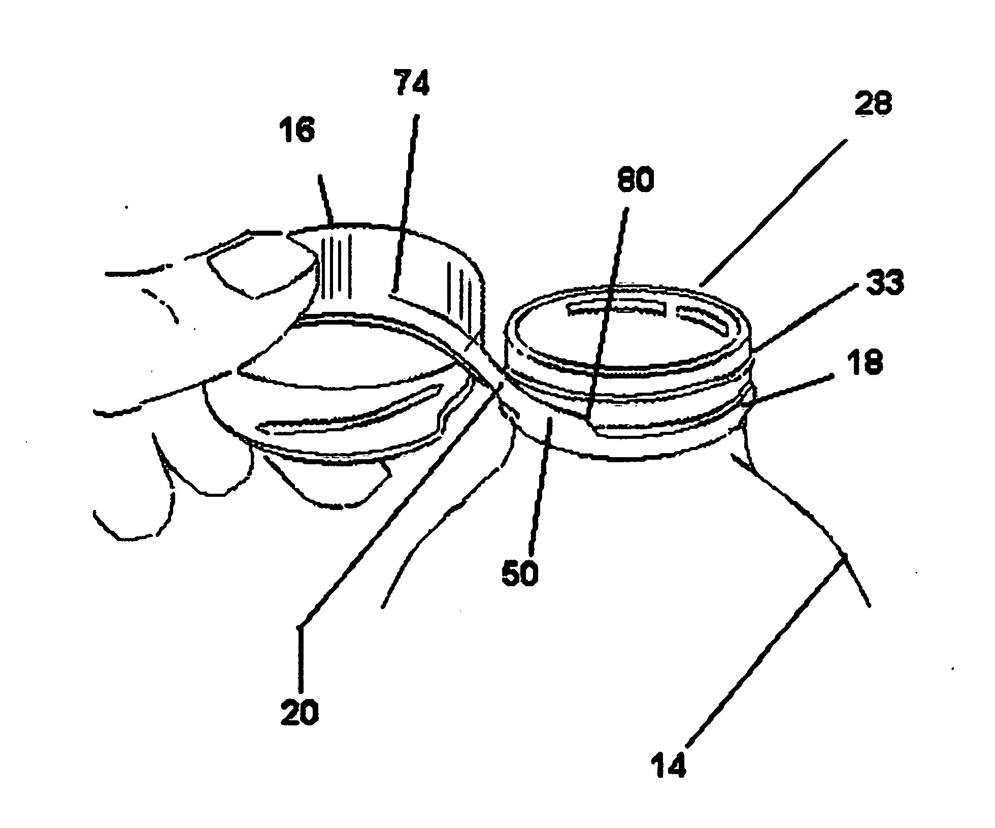 Closure with spring loaded tether docking