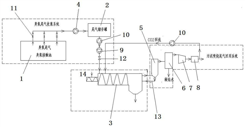 Method for recycling ozone tail gas for sludge incineration