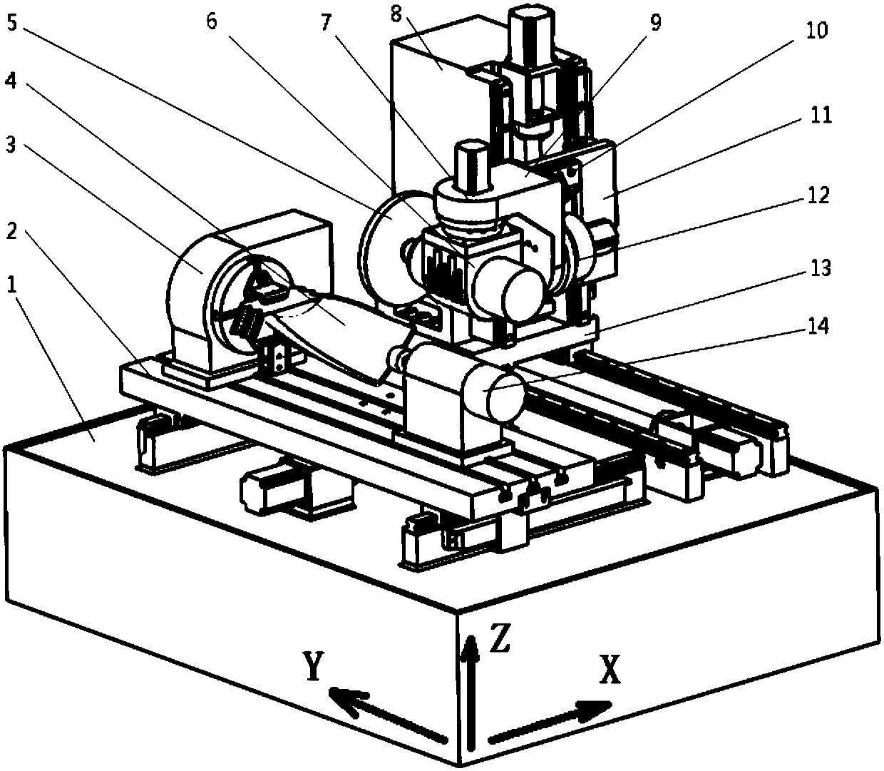 Blade processing machine tool integrating processing and detecting functions