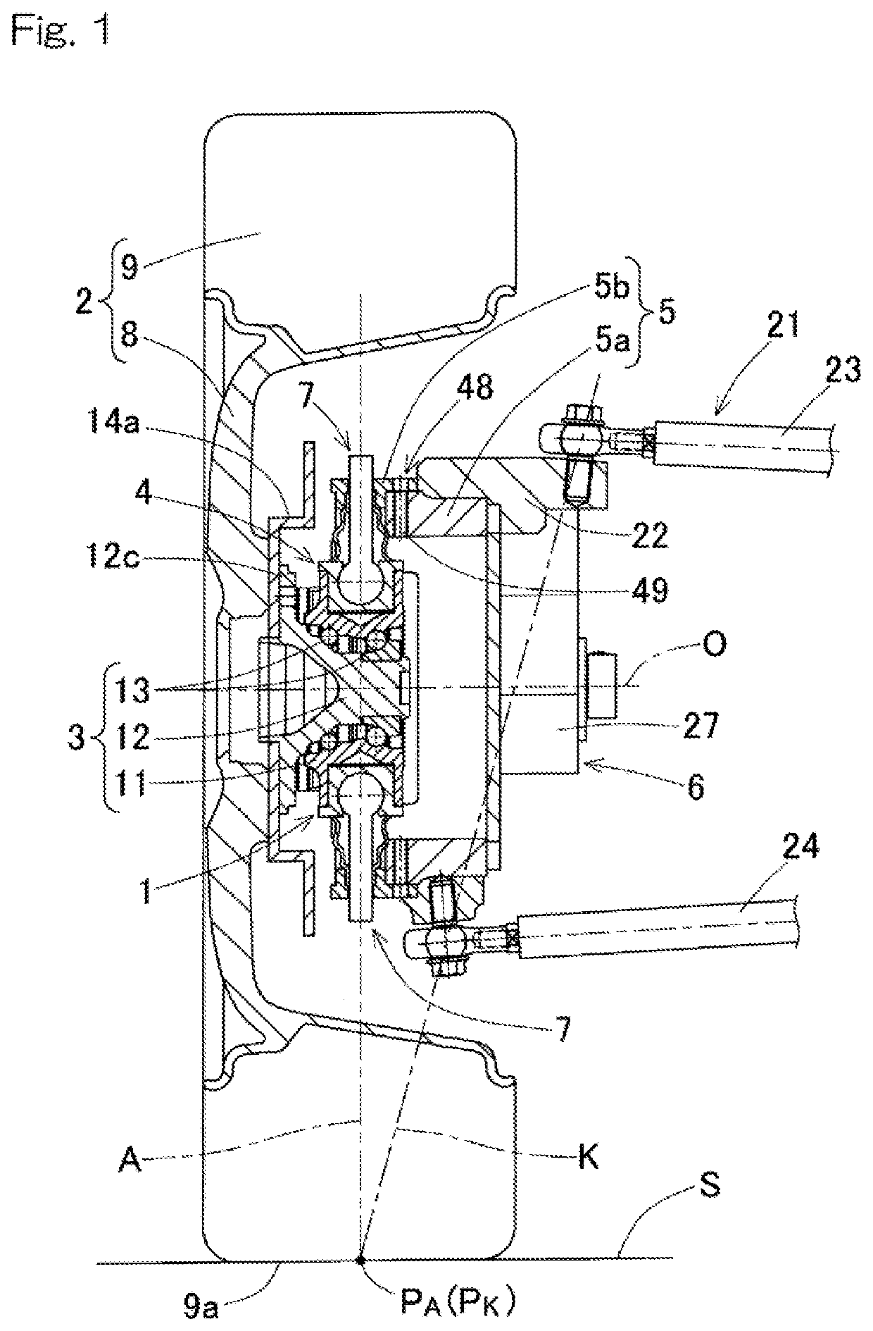 Supplemental turning function-equipped hub unit and vehicle