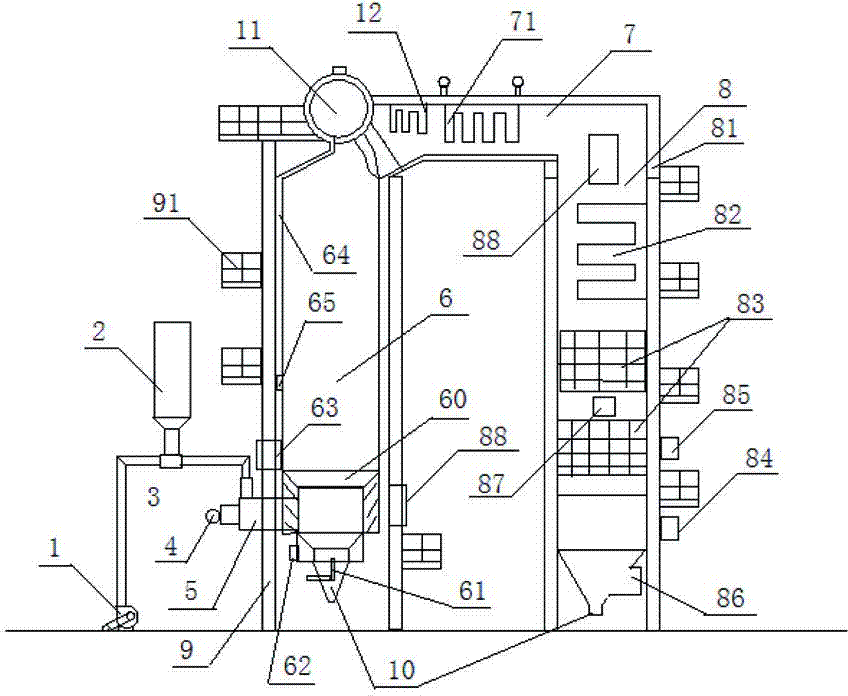 Efficient steam boiler for gasification and combined combustion of pulverized coal