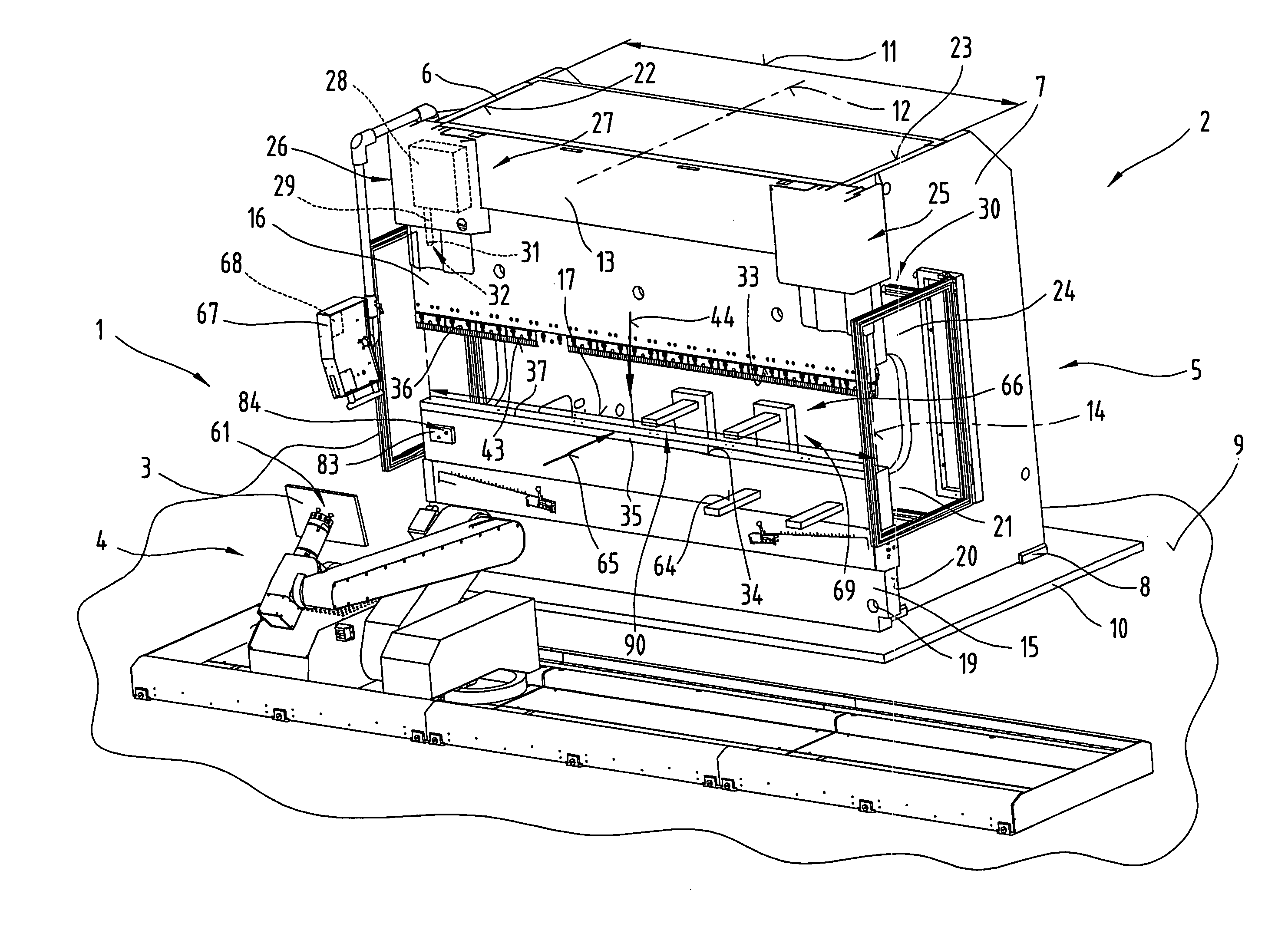 Production device, especially a bending press, and method for operating said production device