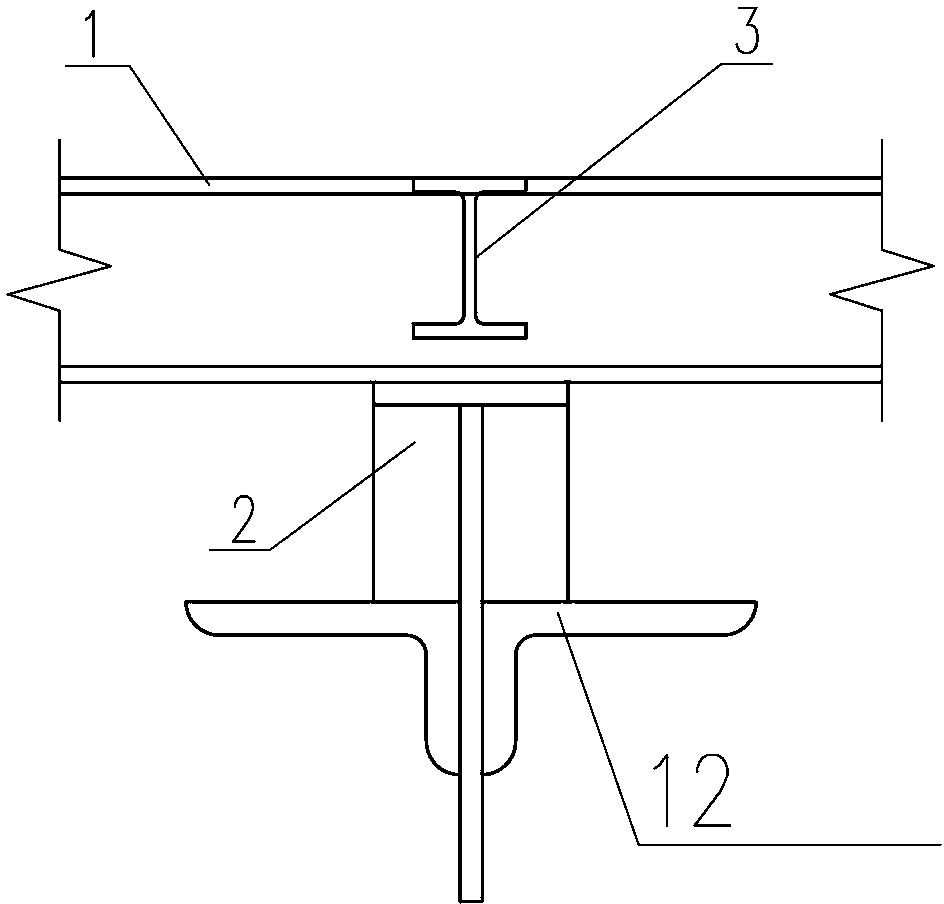 Connection node between the lower steel beam of the roof natural ventilator and the roof steel beam or steel roof truss