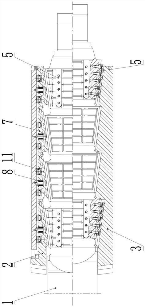 Coiling machine winding drum with complementary double hydraulic jaws