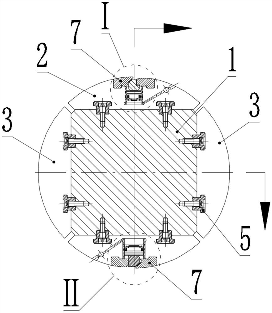 Coiling machine winding drum with complementary double hydraulic jaws