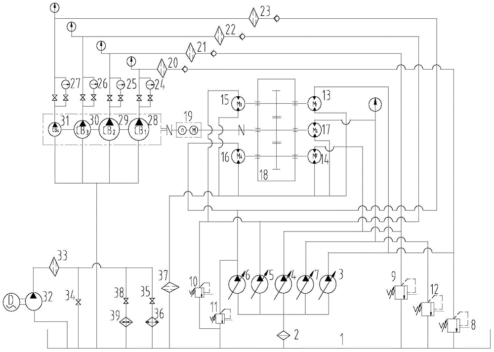 Energy-saving test bench for multi-stage gear pump