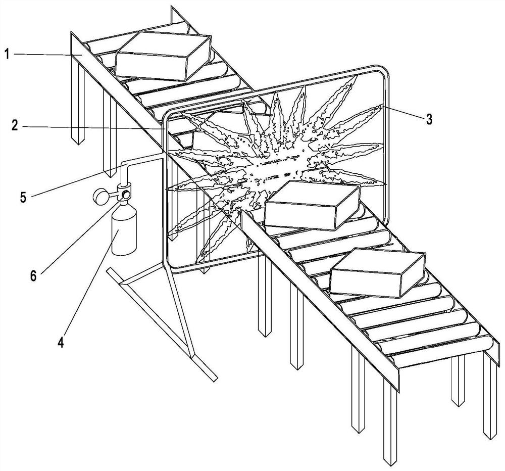 Assembly line flame disinfection device