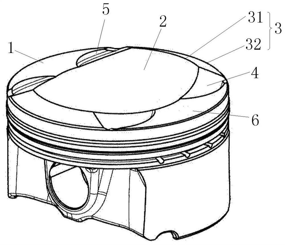 Arc-top piston top, arc-top piston and combustion chamber