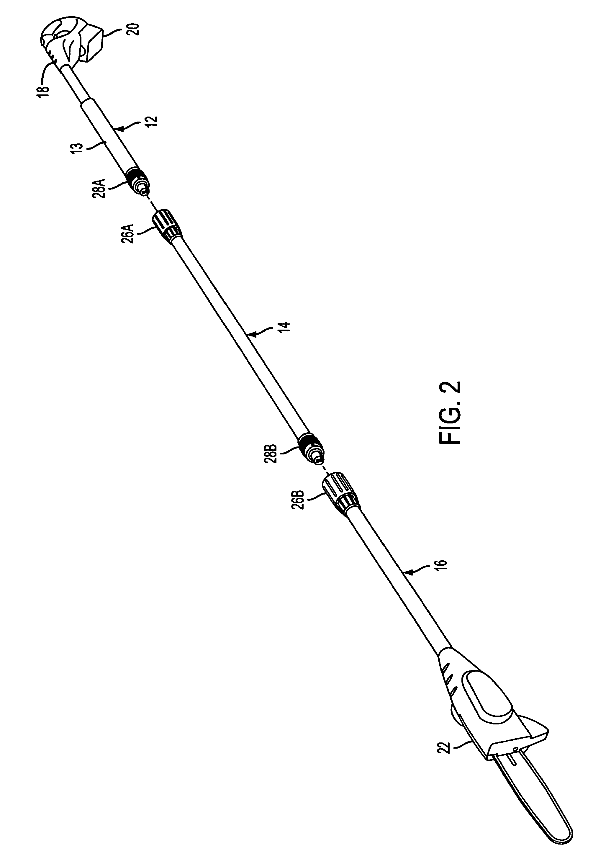 Extensible pole saw having separable sections