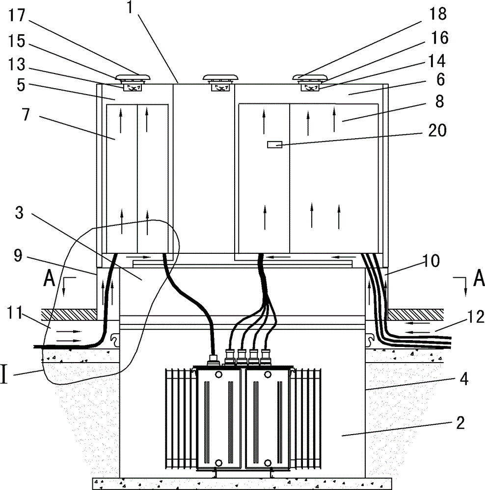 Ventilating and radiating system for switch cabinet chamber of semi-buried box-type substation