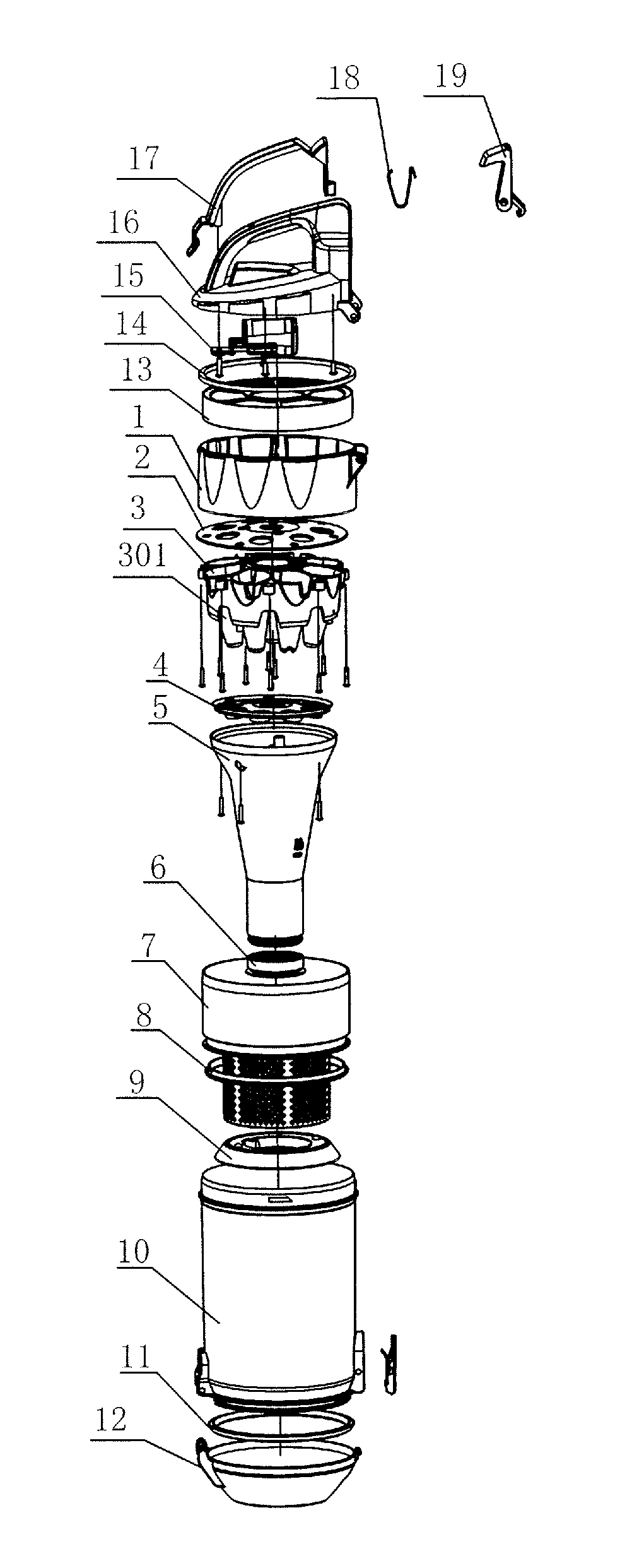 Cyclone separation device and cyclone vacuum cleaner mounted with same