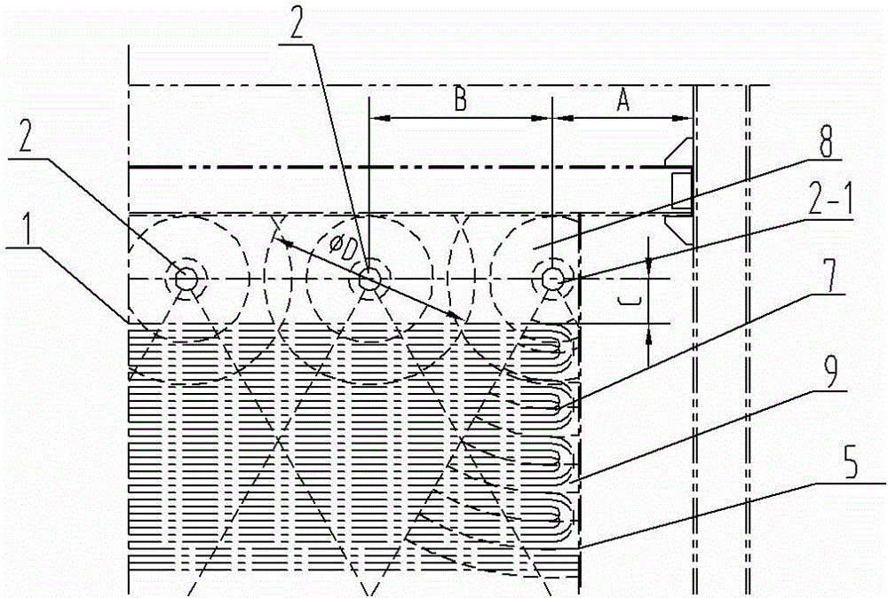 Arrangement structure of shock wave ash blower of vertical waste heat boiler