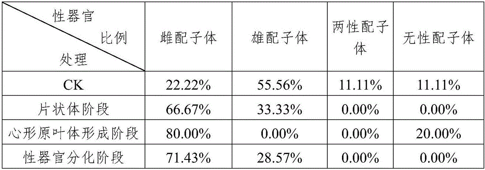 Method for increasing proportion of drynaria roosii female gametophytes