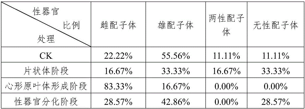 Method for increasing proportion of drynaria roosii female gametophytes