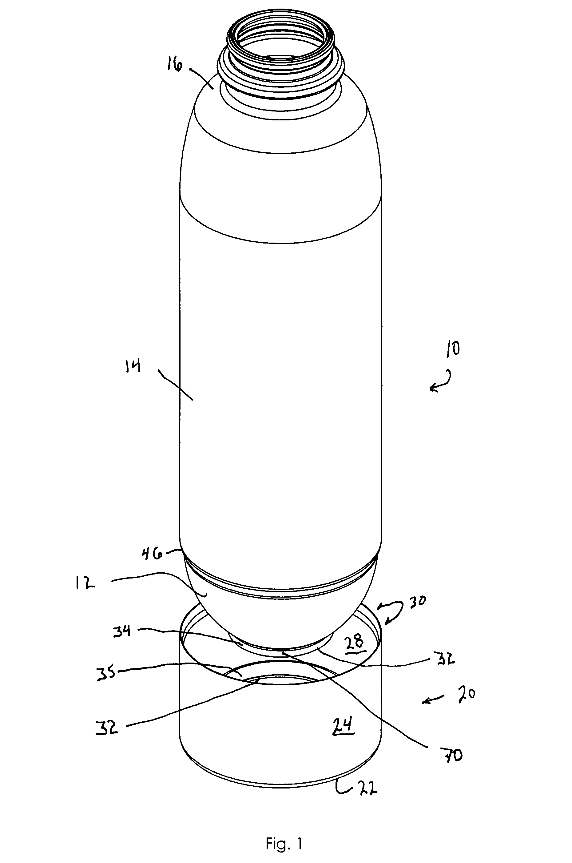 Supportable pressurizable container and base cup therefor with alignment tabs