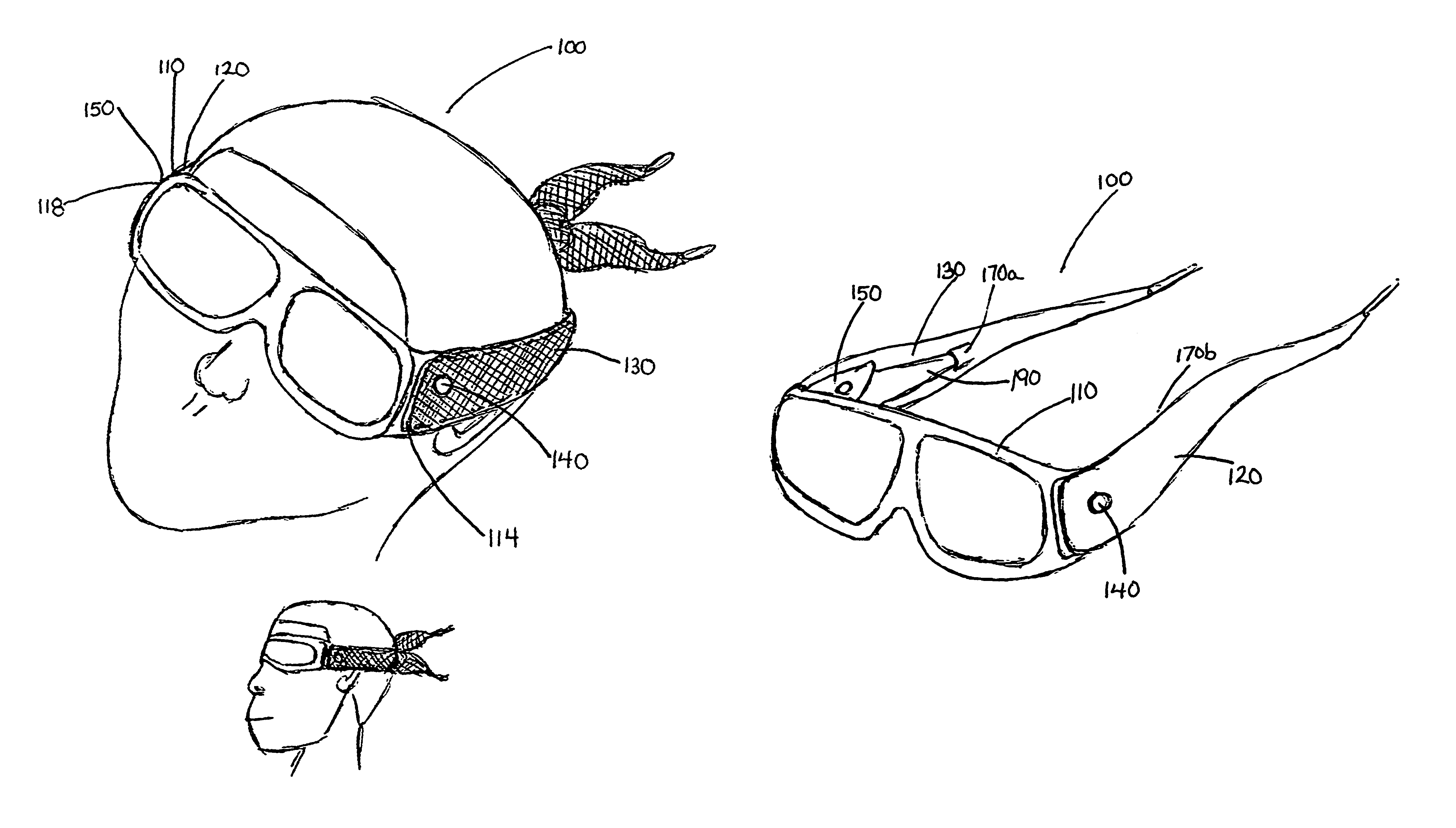 Sunglasses secured with fashionable tapered fabric component