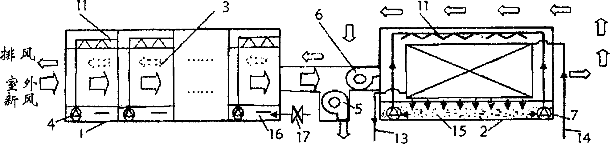 Indirect evaporation refrigerating method and device capable of generating cold water and cold wind meanwhile