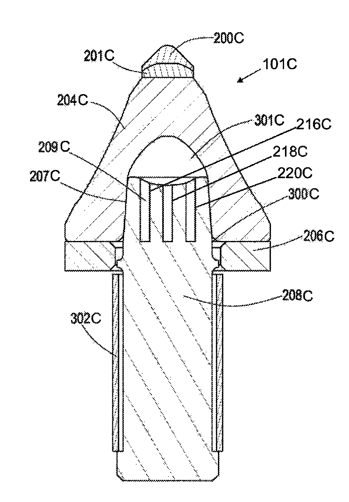 Tapered bore in a pick