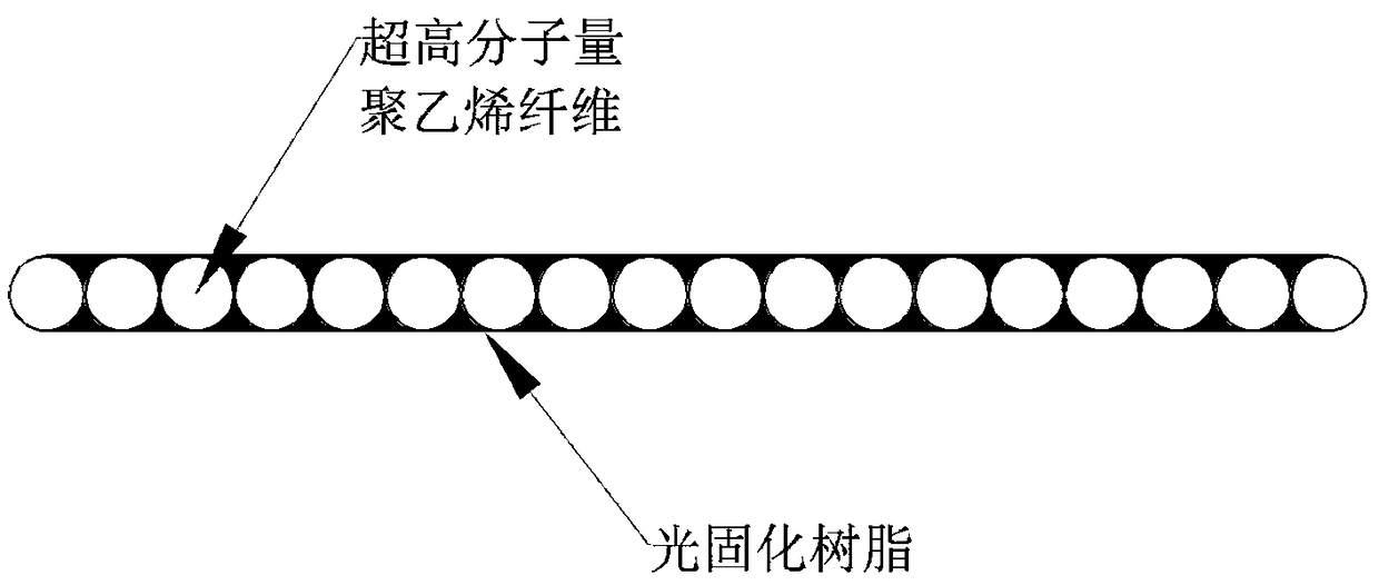 Ultrahigh molecular weight polyethylene UD non-woven fabric and photocuring preparation method