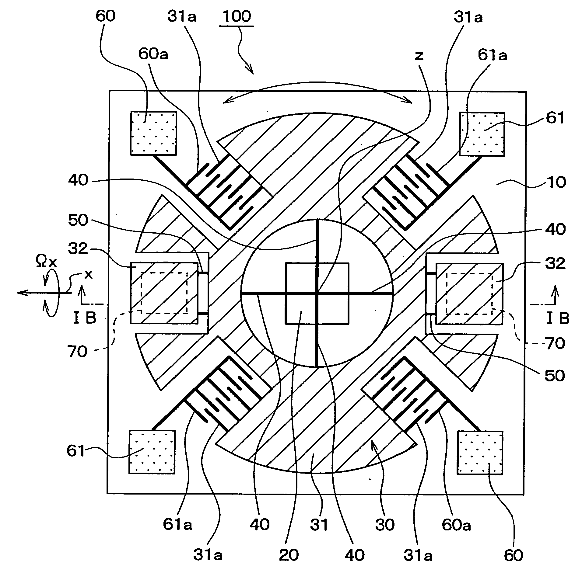 Angular velocity detector having inertial mass oscillating in rotational direction