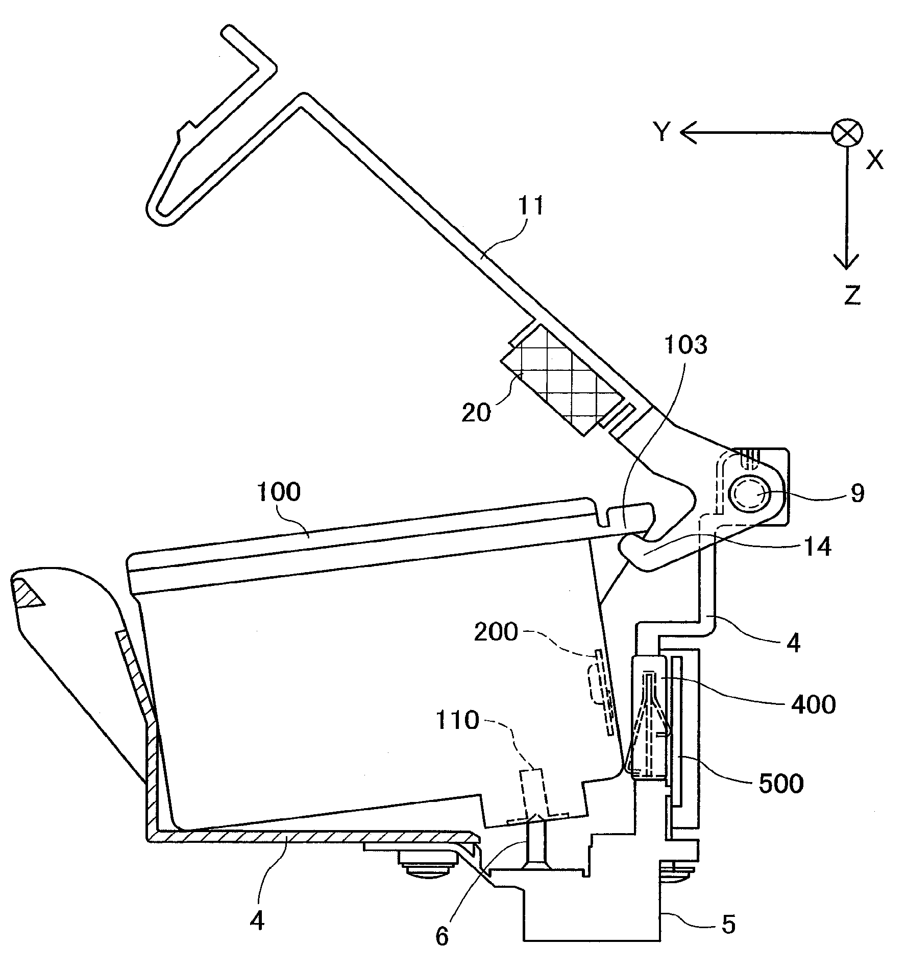 Printing material container, and board mounted on printing material container