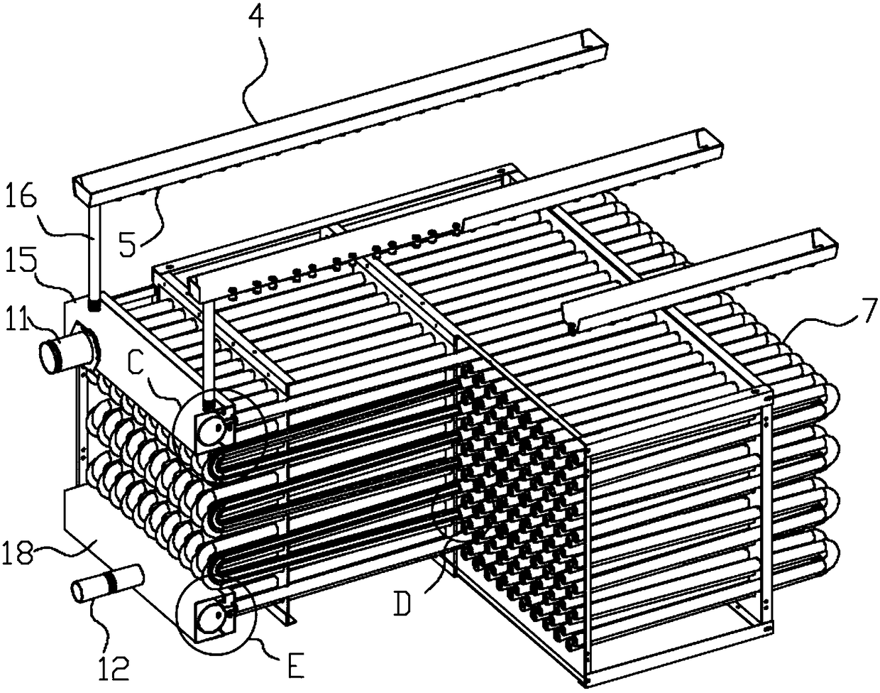 Shell tubular secondary spray condenser for cooling tower