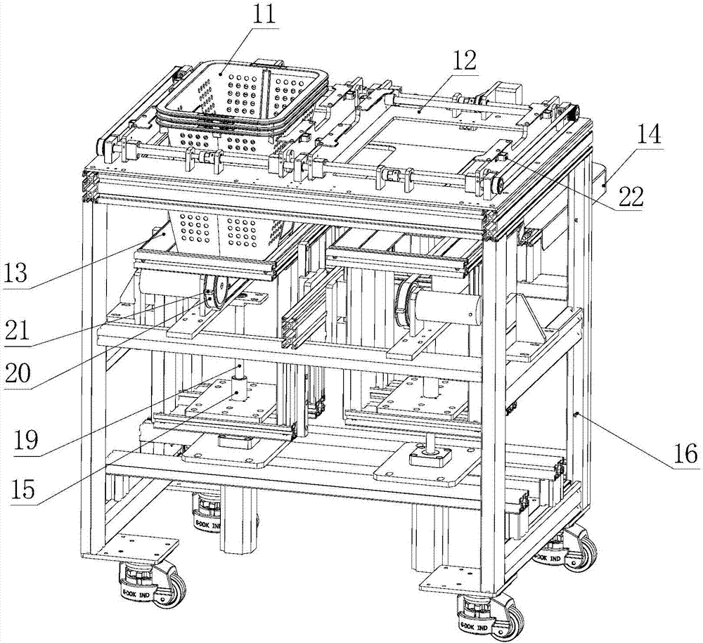 Basket distributing device and basket distribution equipment