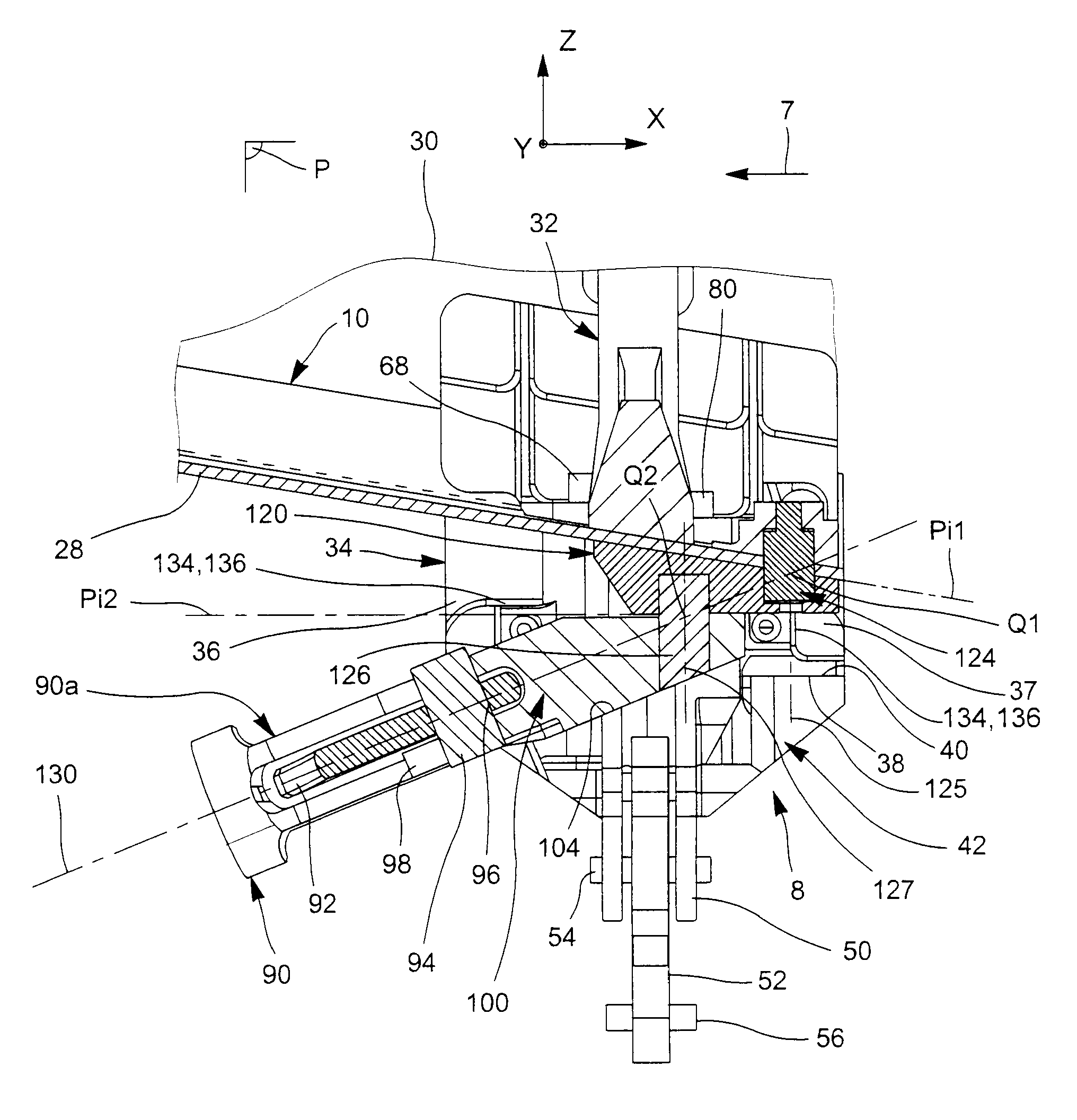 Attachment pylon for aircraft having a rear engine attachment beam offset from the caisson