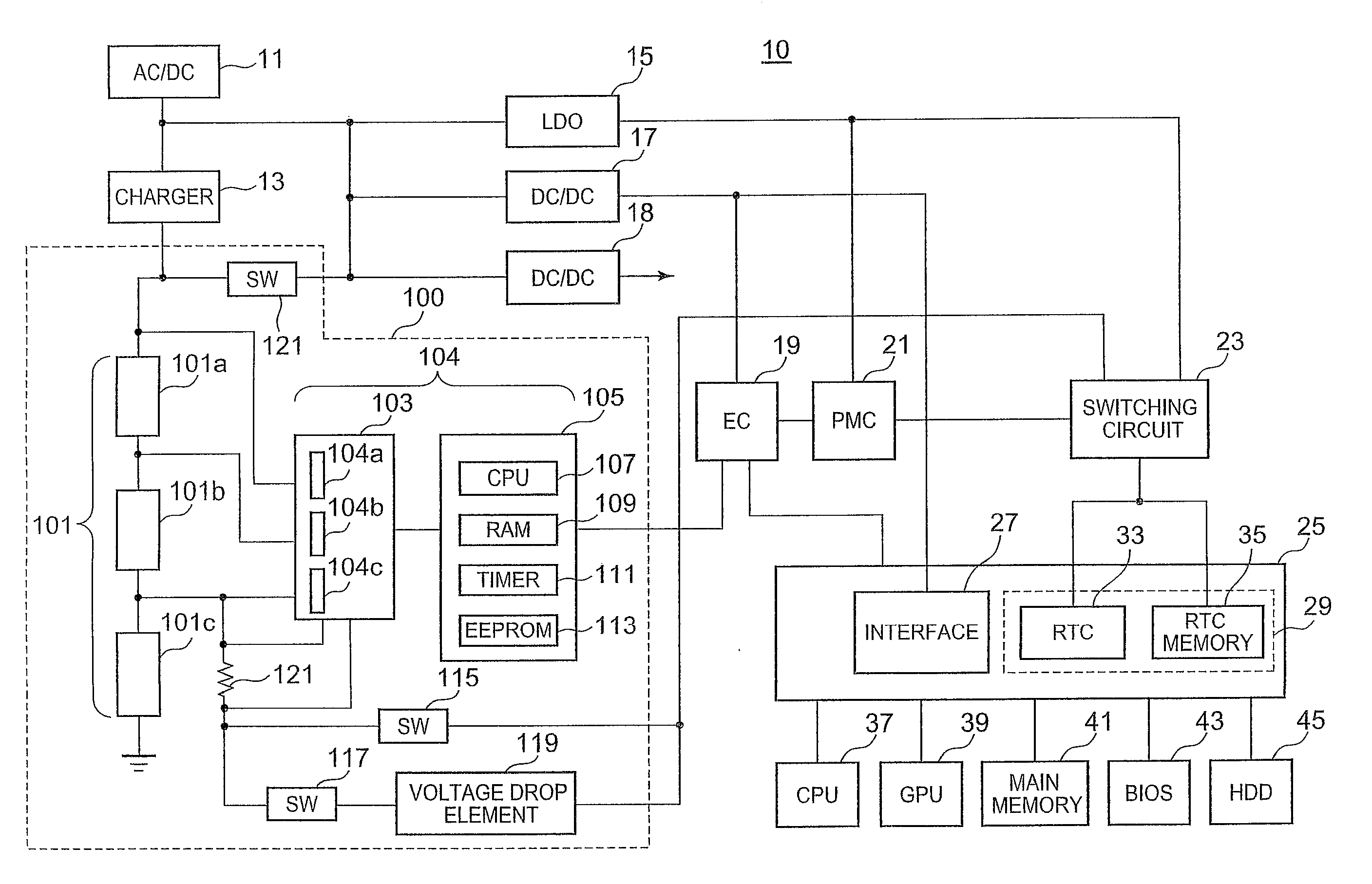 Electric Power System for Portable Electronic Device Having a Timekeeping Circuit