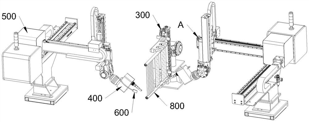 Towel rack laser welding device with double welding heads and welding method