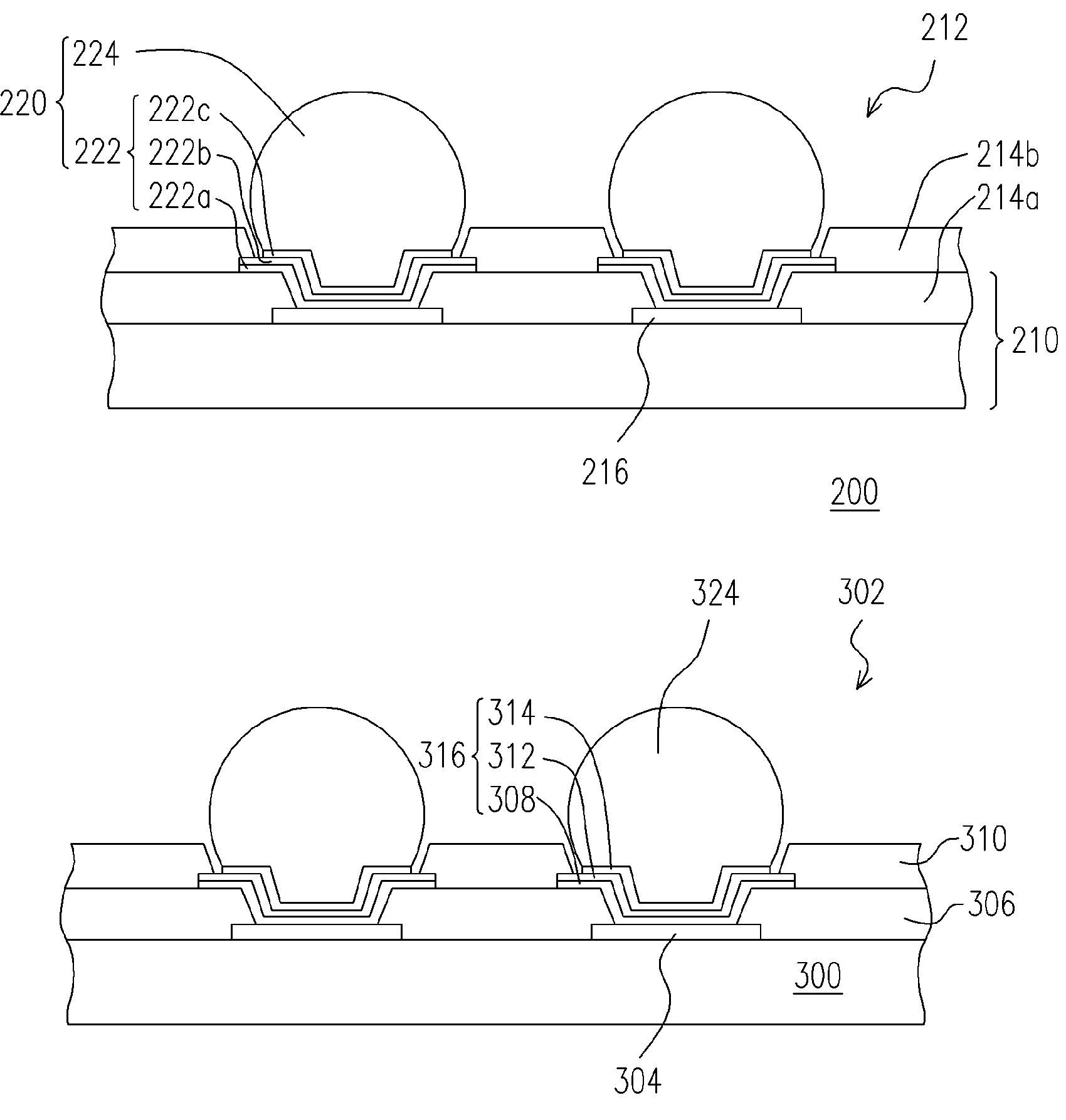 Bump electrodes having multiple under ball metallurgy (UBM) layers