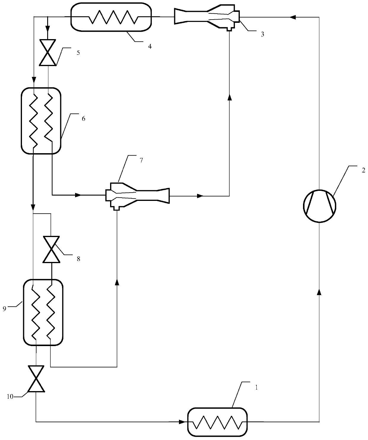 Ejection-pressurizing stair super-cooling trans-critical CO2 system and application