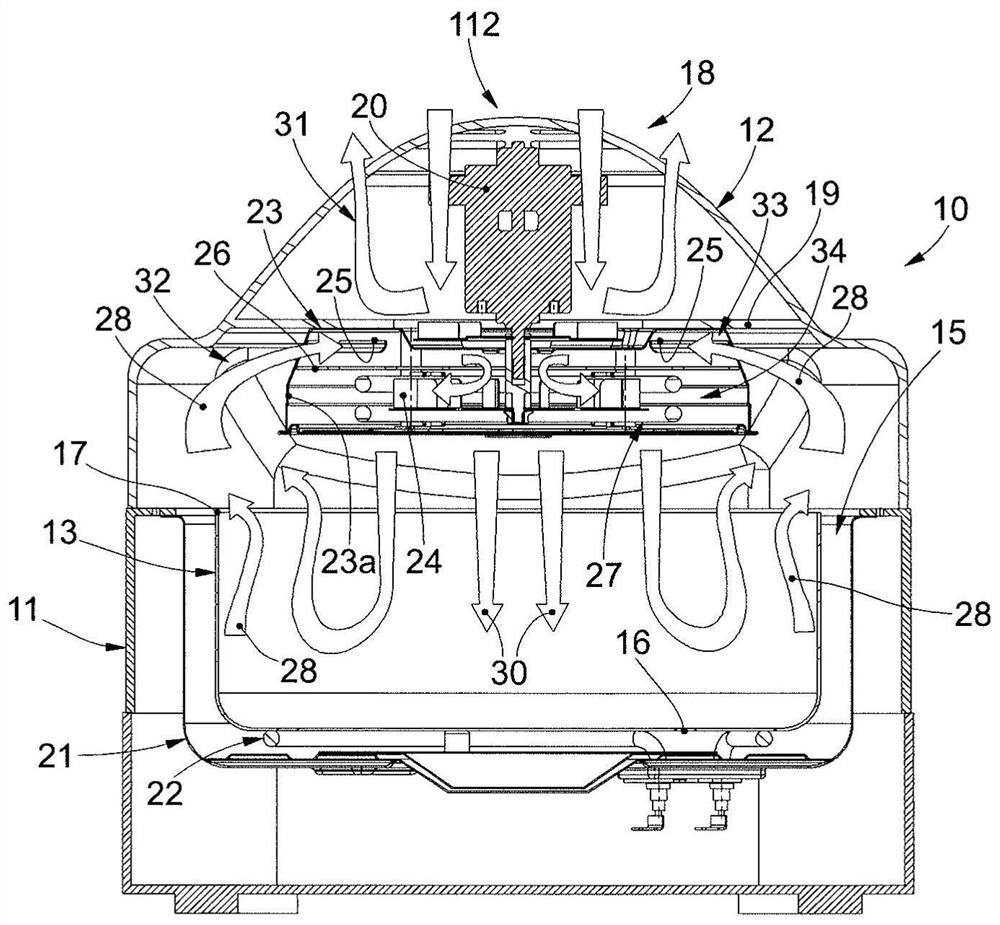 Automated device for cooking food and corresponding method