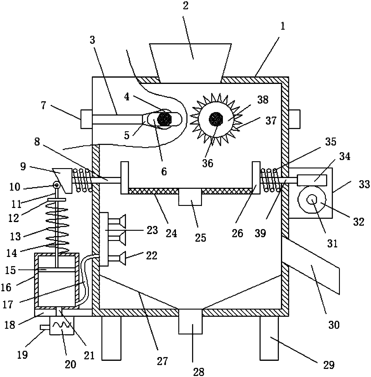 Crushing and vibrating type shell-removing and seed-taking device of camellia oleifera fruits for agricultural production