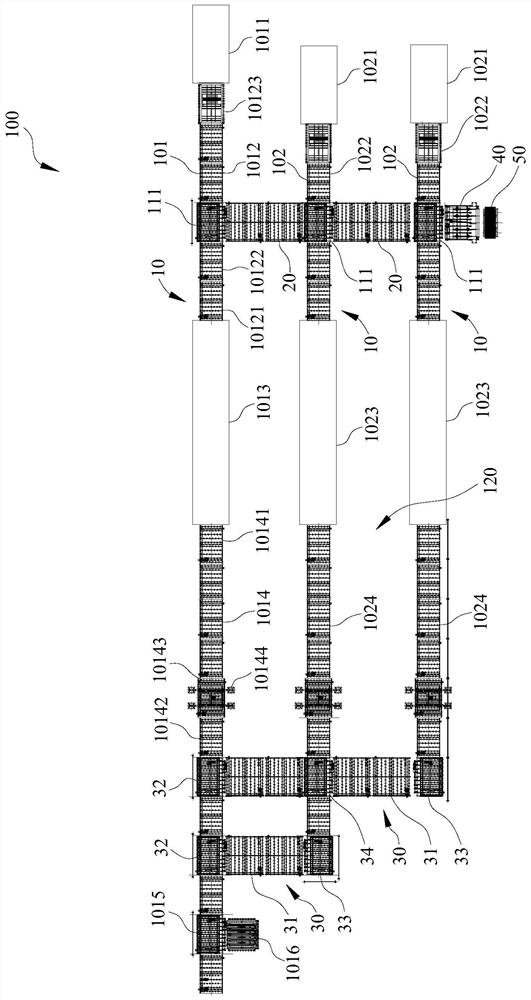 Glass machining transfer line, glass production line and glass machining transfer method