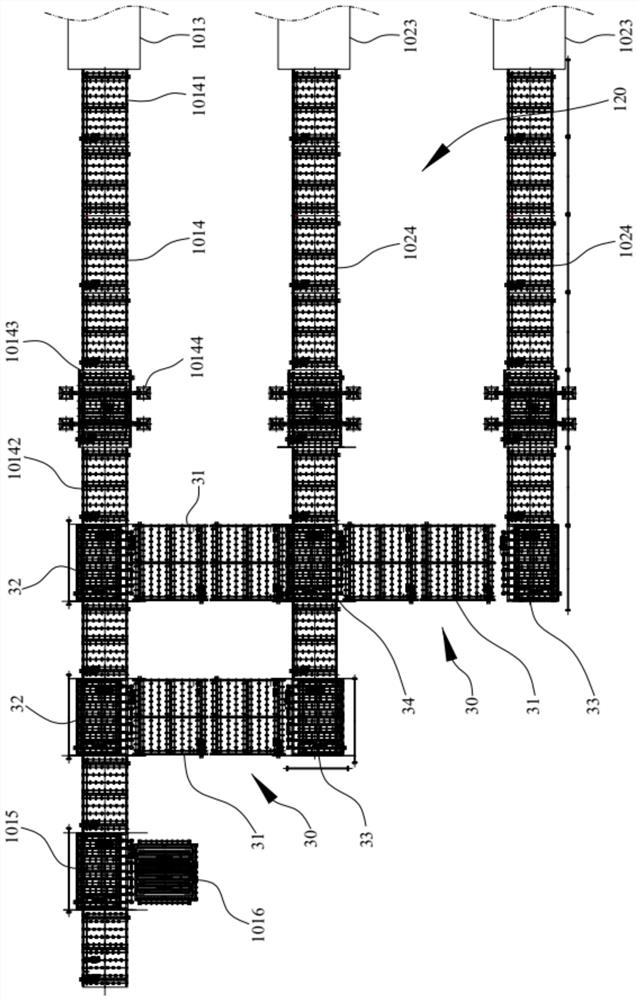 Glass machining transfer line, glass production line and glass machining transfer method