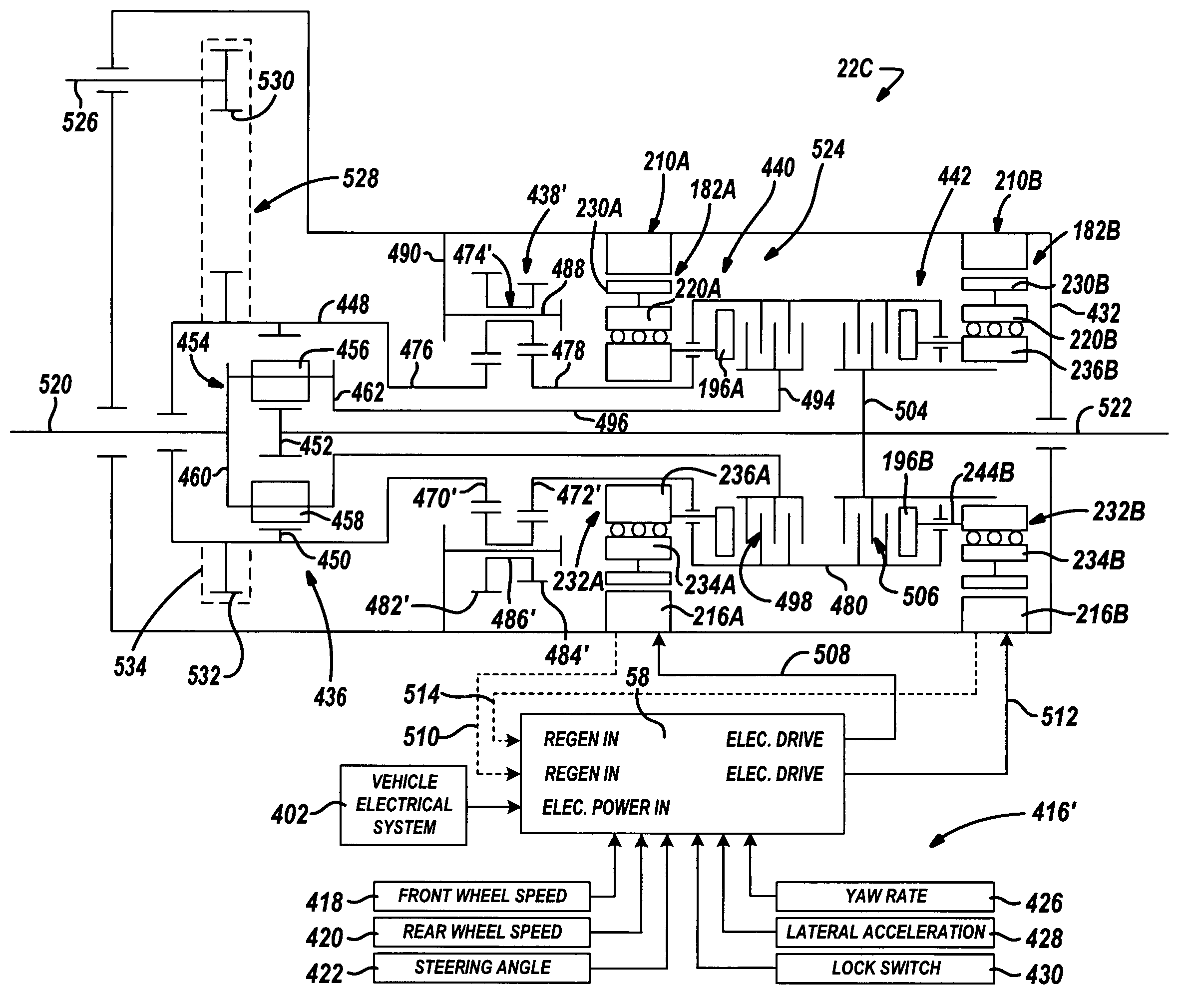 Torque vectoring device having an electric motor/brake actuator and friction clutch