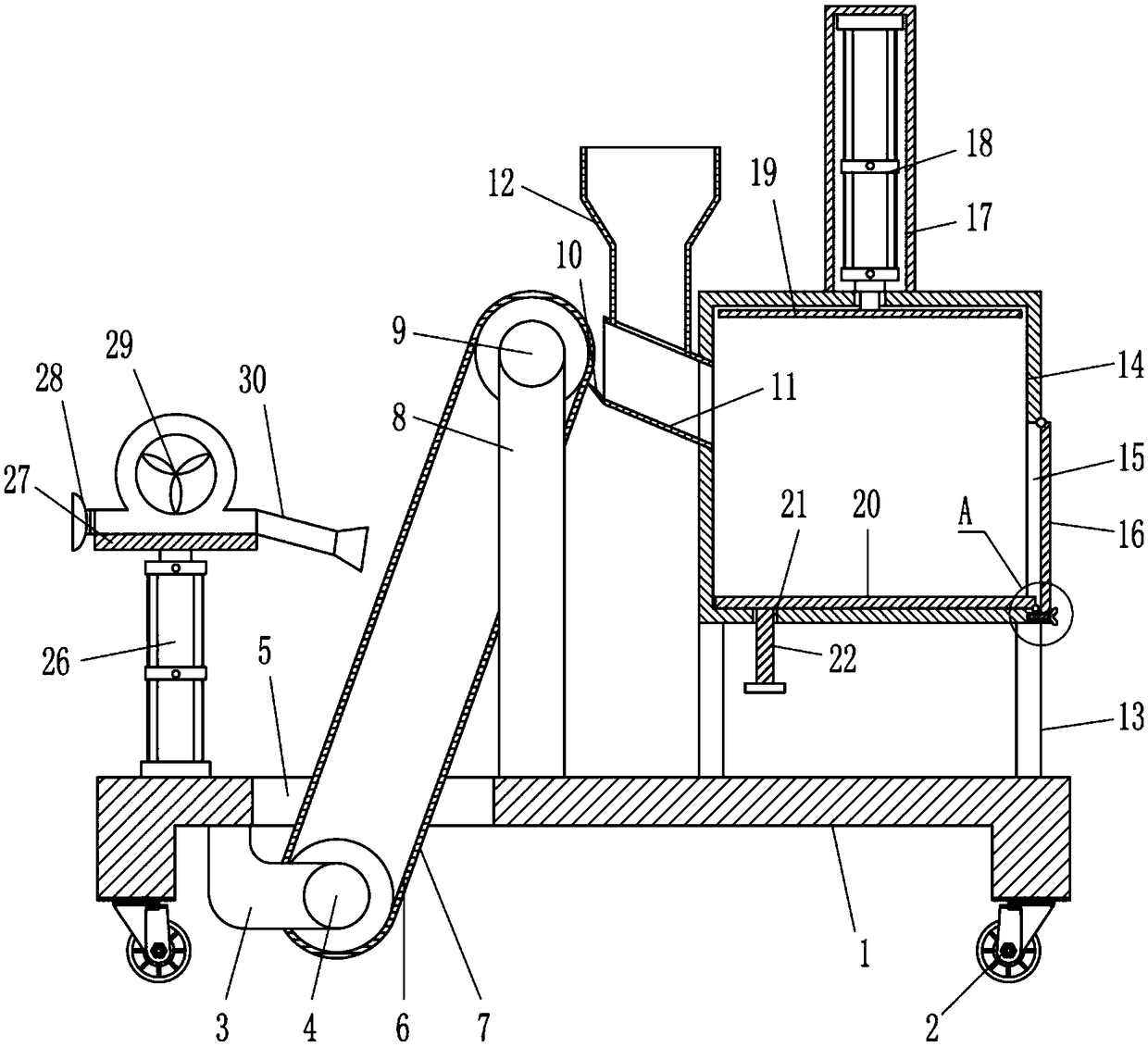 Waste material treatment device for steel plate machining