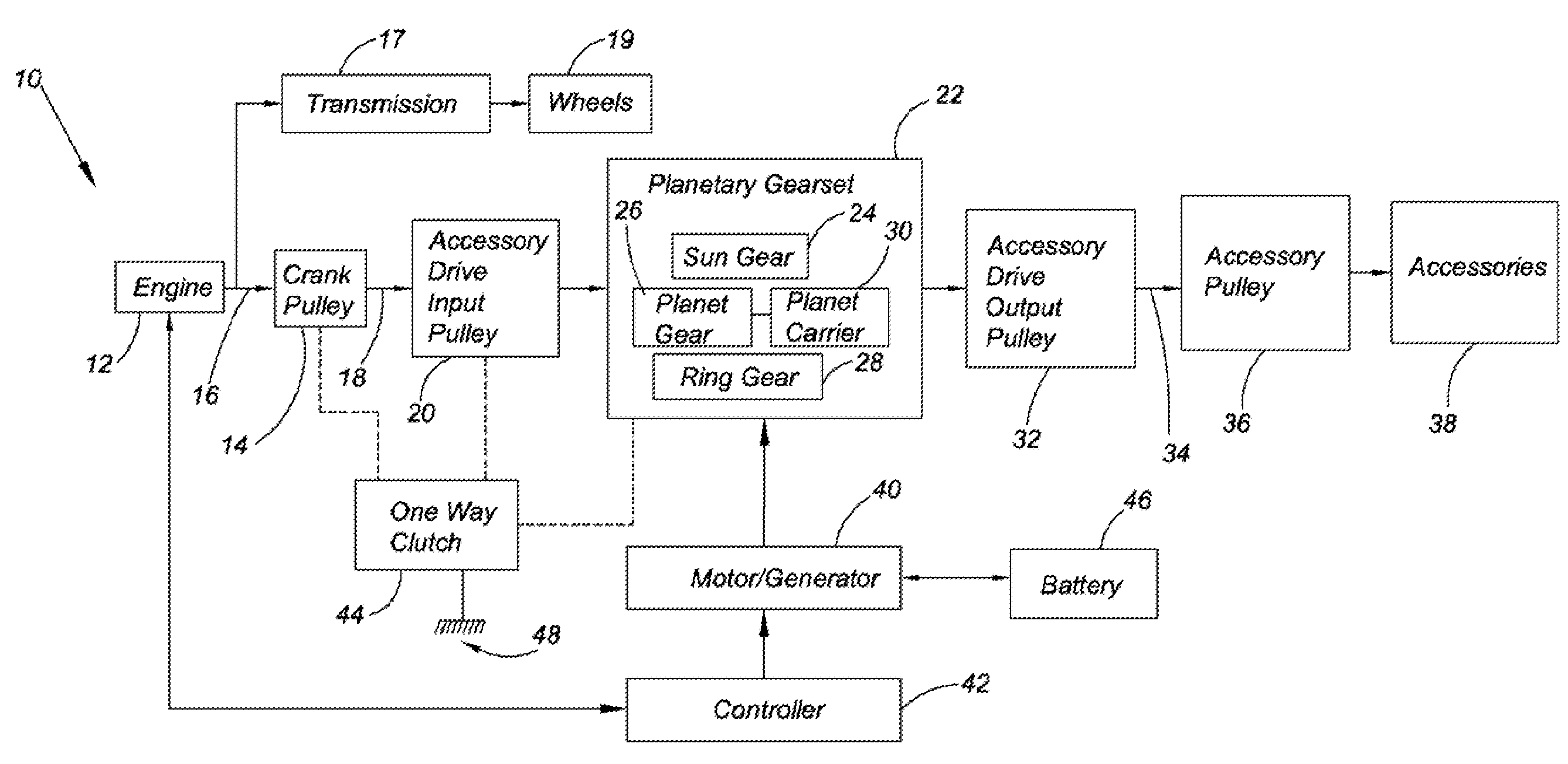 Variable speed accessory drive system for a hybrid vehicle