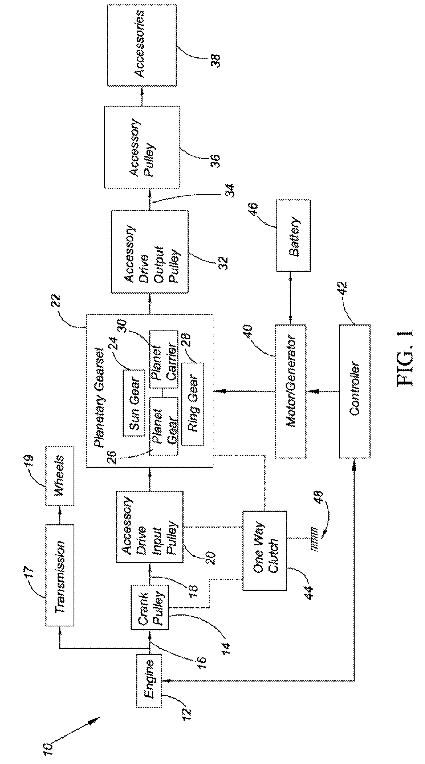 Variable speed accessory drive system for a hybrid vehicle