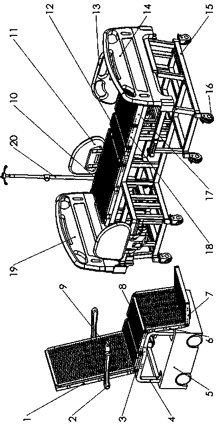 Split type robot nursing bed having rehabilitation training function