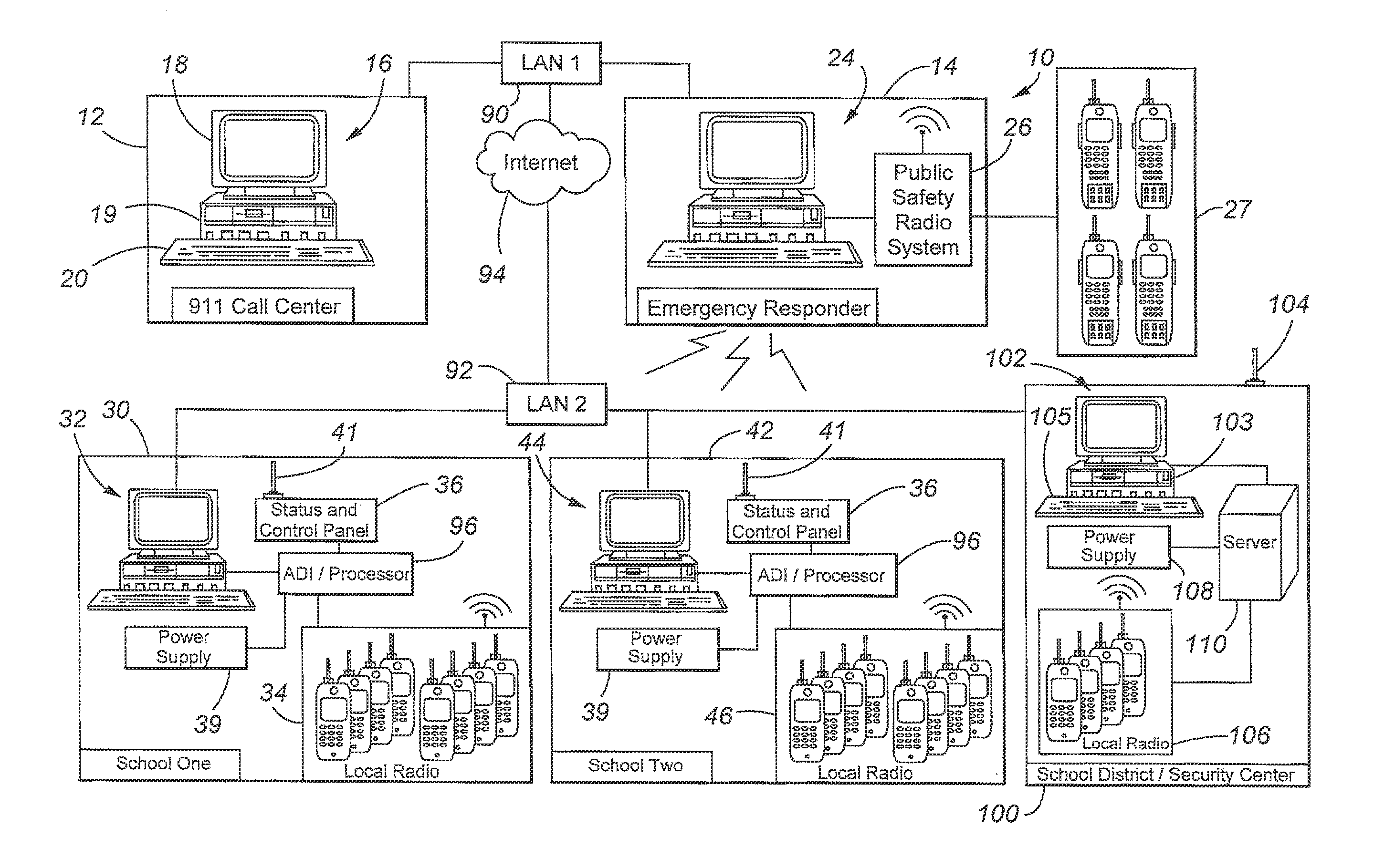 Emergency radio communications system incorporating integral public safety radio bridging capability