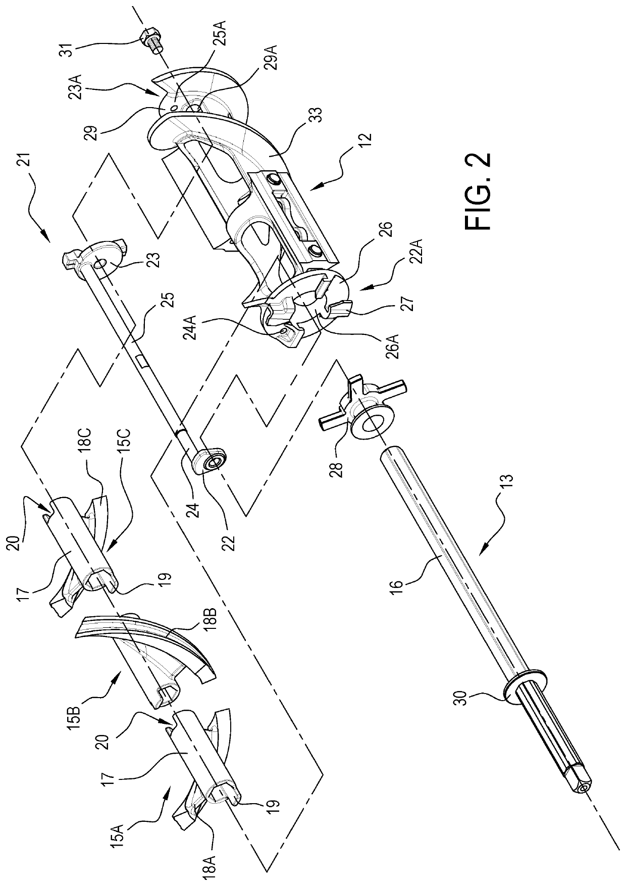 Stirring device of a machine for making liquid or semi-liquid food products