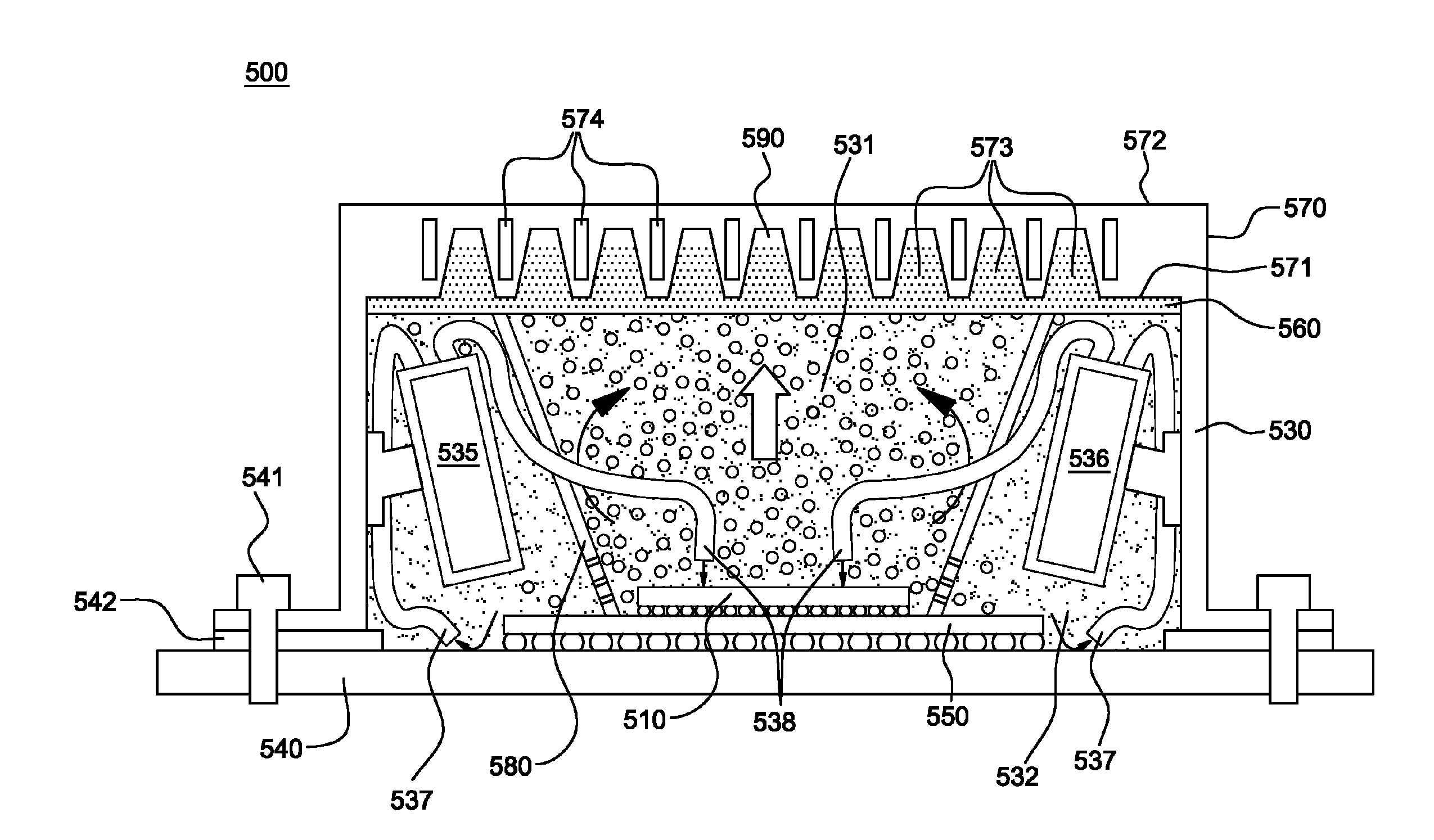 Condenser block structures with cavities facilitating vapor condensation cooling of coolant