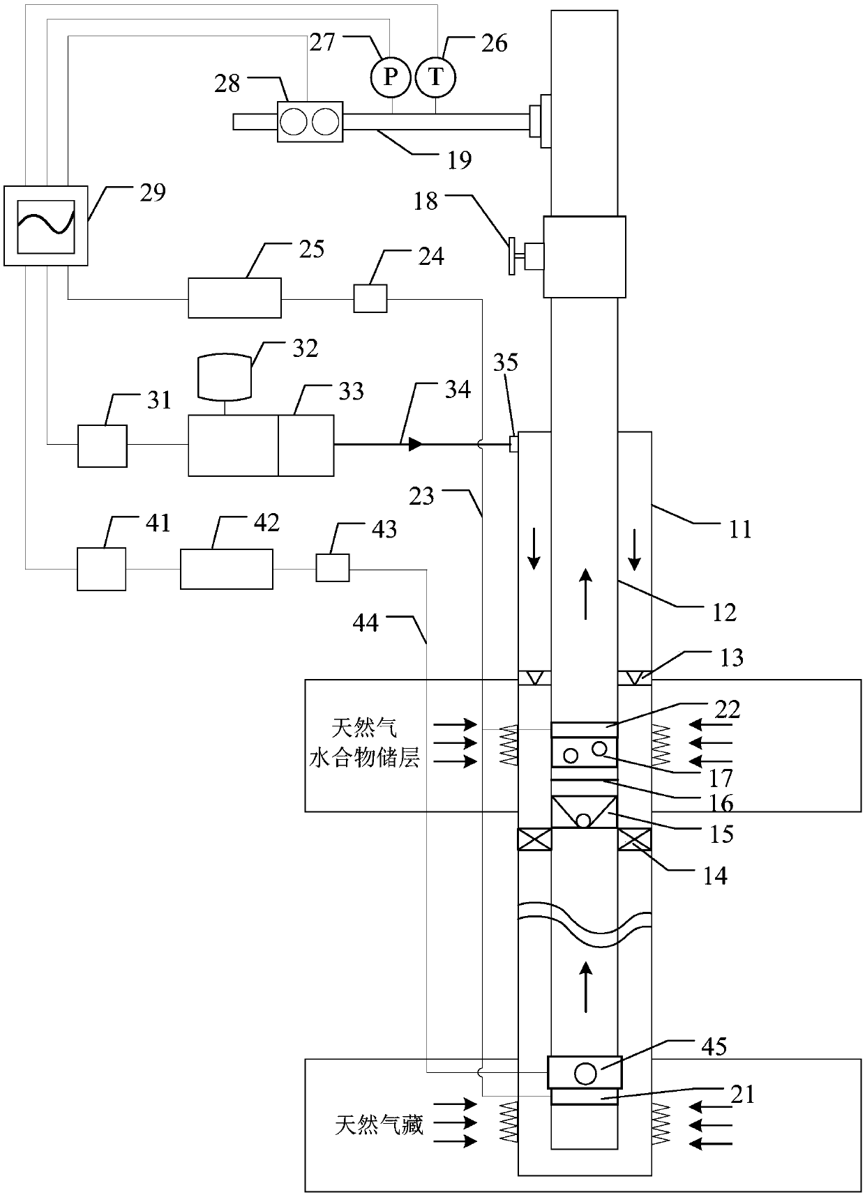 Device and method for clearing sand and water production in hydrate wells by utilizing bottom gas production