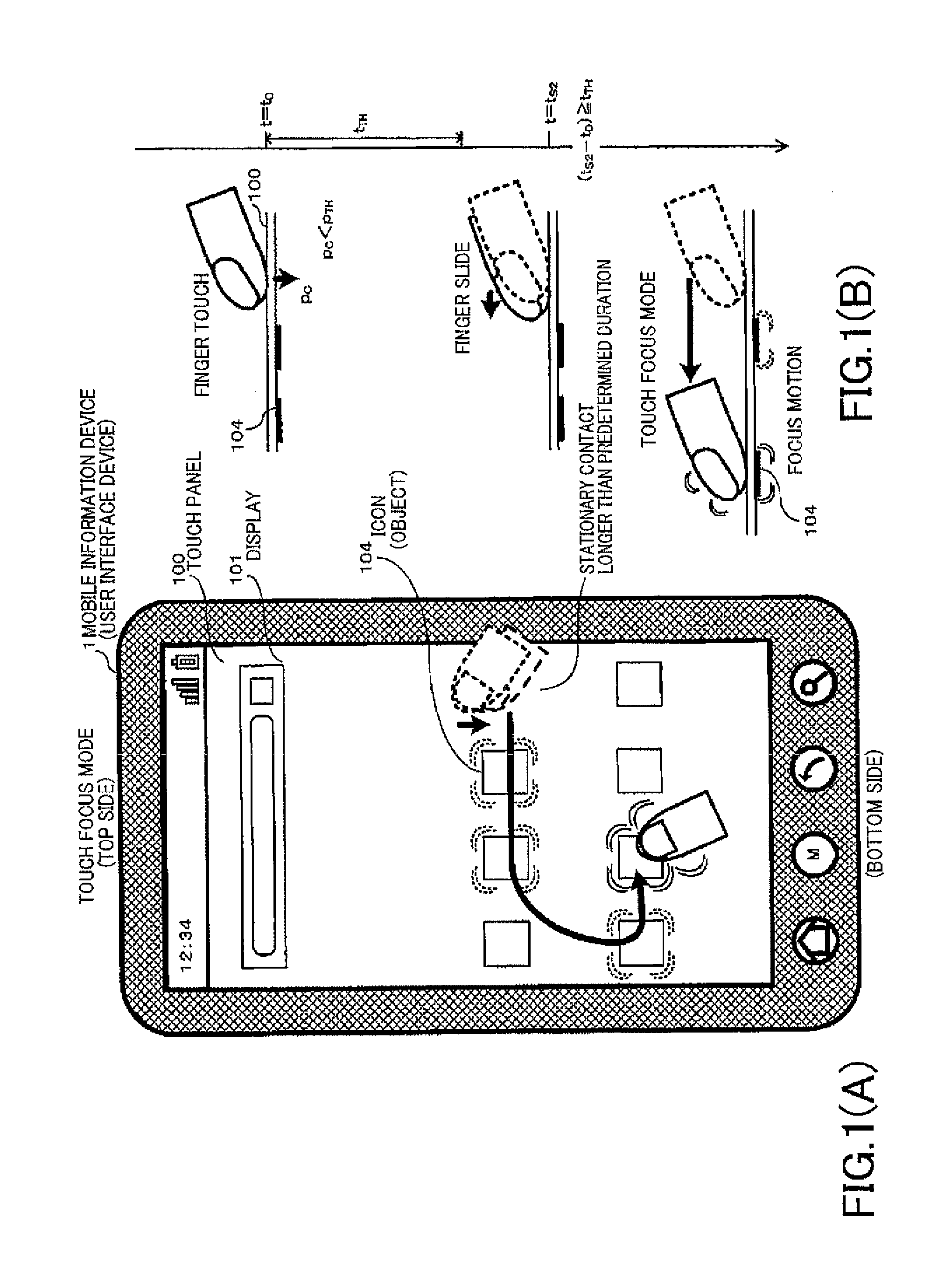 User interface device enabling input motions by finger touch in different modes, and method and program for recognizing input motion